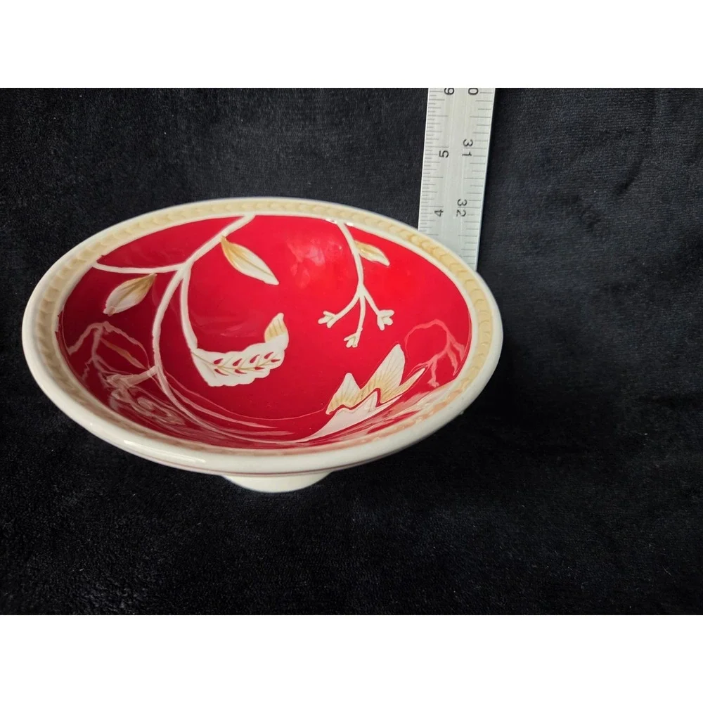 Fitz & Floyd Town And Country Collection Lot Footed Bowl Plate Cereal Bowl Red